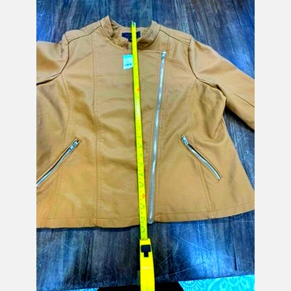 NWT!!! Metaphor ,Asymmetrical Zip Up ,Tan jacket, Faux Leather,Street Wear - Picture 11 of 13